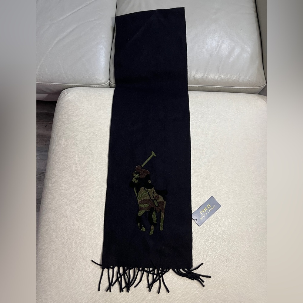 NWT - Polo Ralph Lauren 100% Wool Raised Camo Pony & Polo Logo Scarf